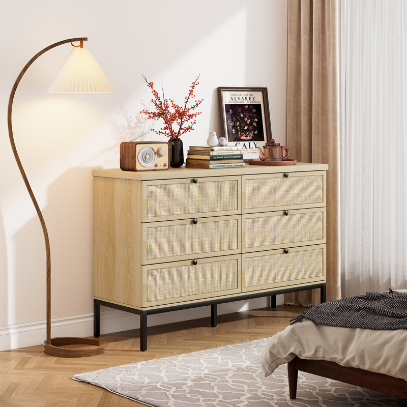 Bay Isle Home™ Boho Natural Rattan 6 - Drawer Dresser & Reviews | Wayfair